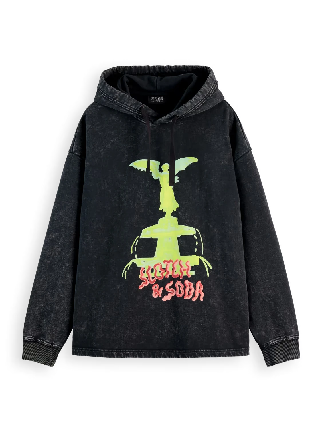 Washed Artwork Loose Fit Hoodie (Black) 