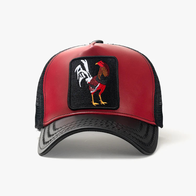 Rooster Black Red Leather Hat (Black/Red)