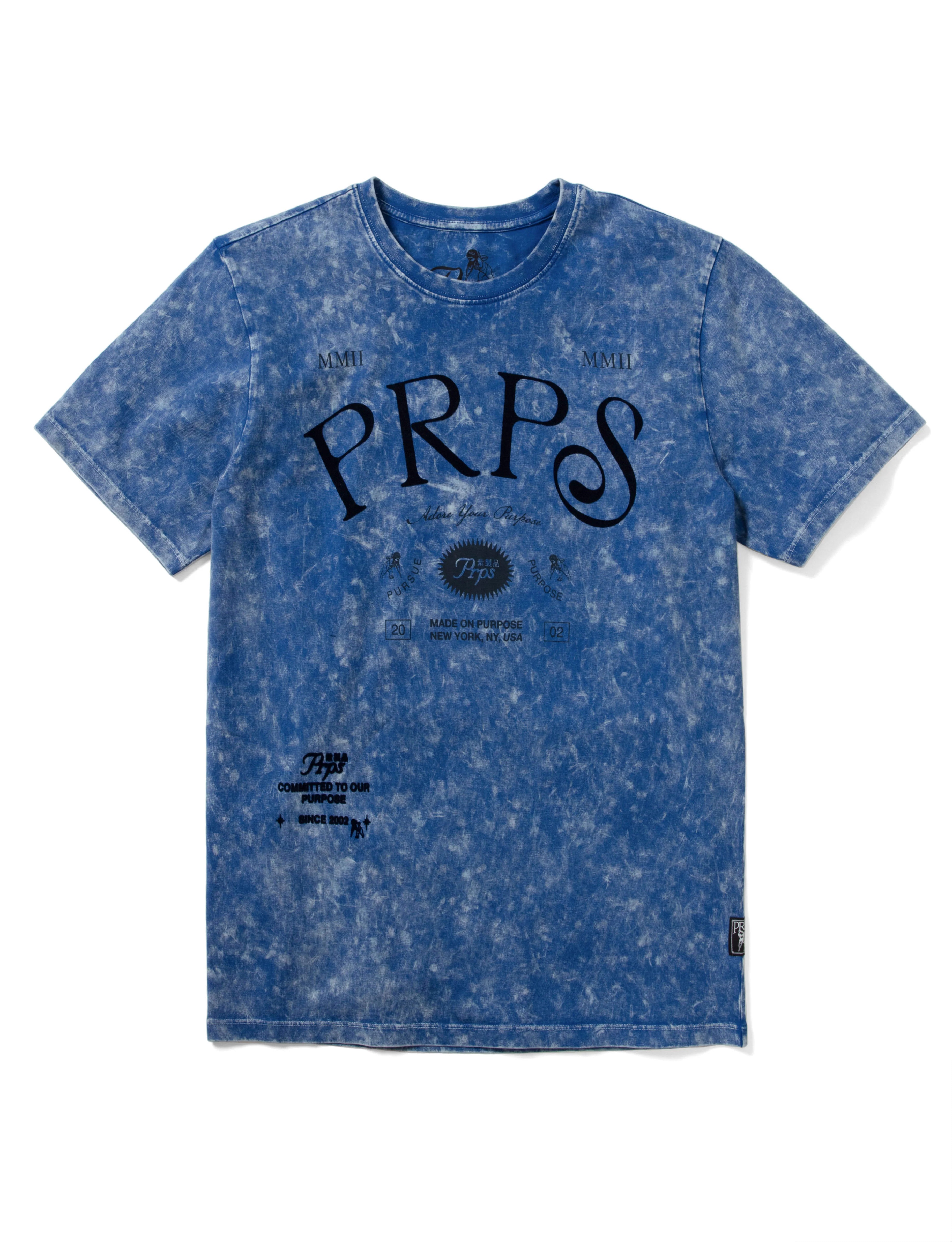 Prps Mitaka Tee has a heavy bleach wash with flocked graphics and branding.