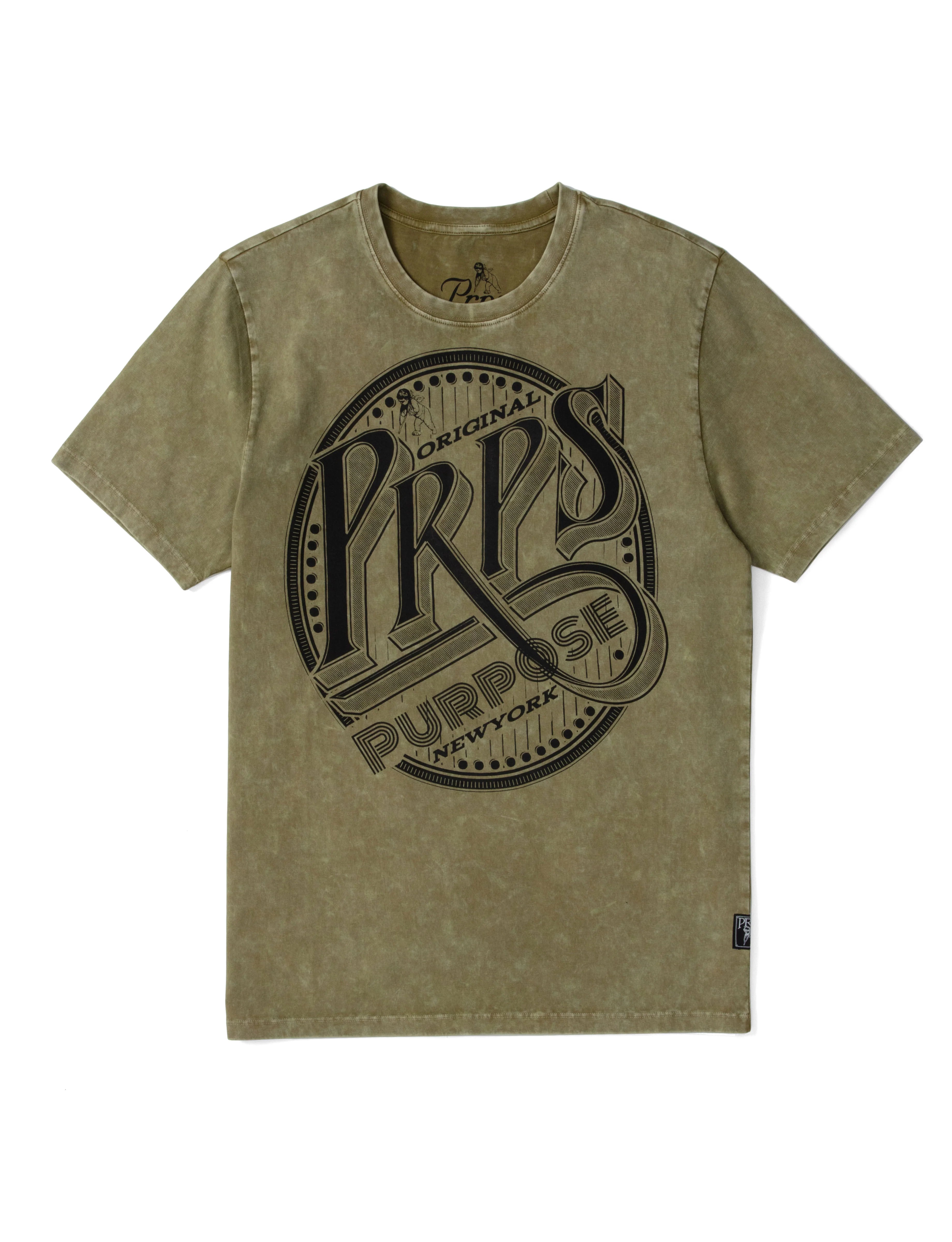 Prps mineral-washed Hardy Tee features a crewneck and flocked branding on the front and back.