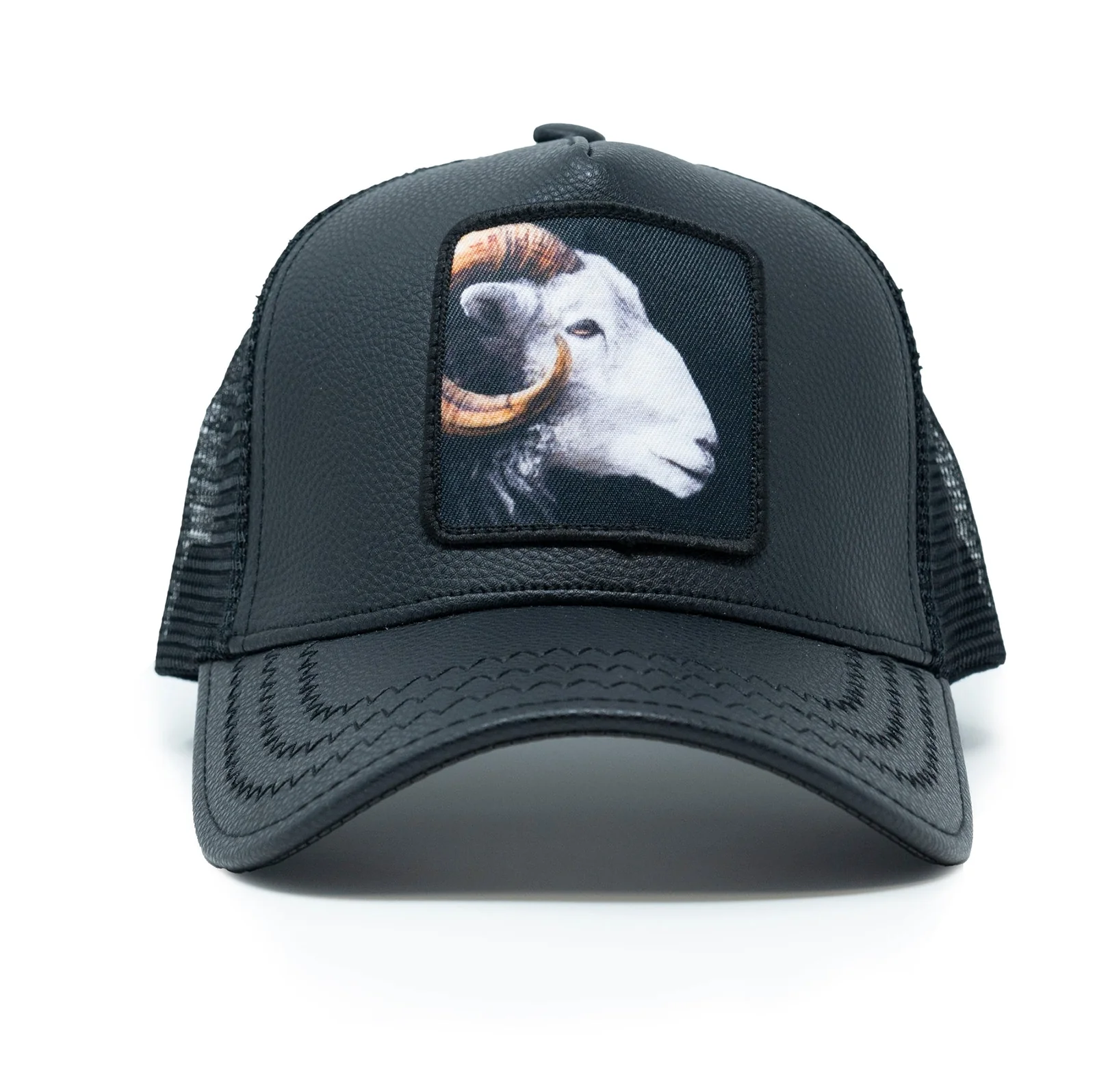 Goat Leather Trucker Hat (Black) 