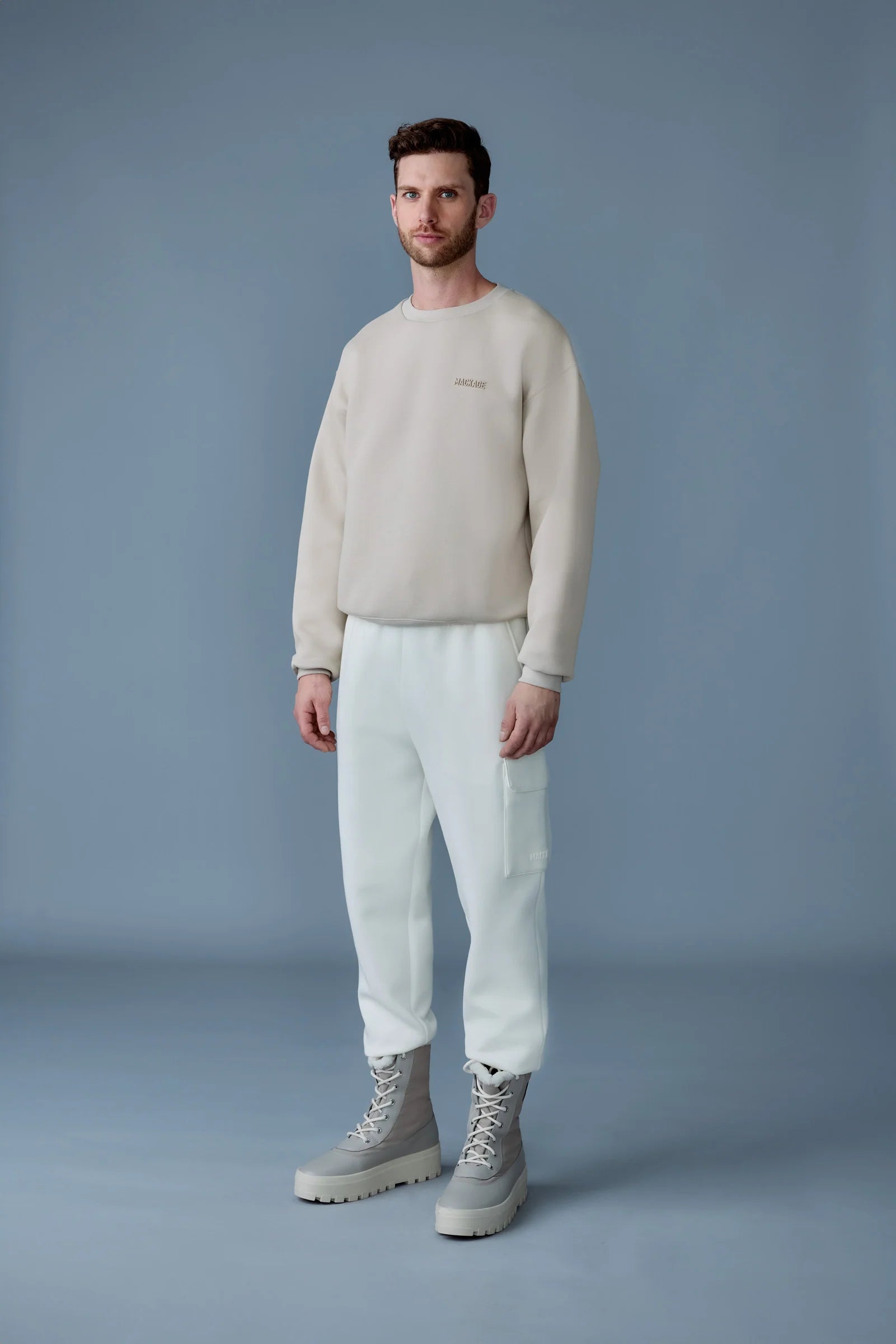 Marvin-R Men`s Double face jersey cargo Sweat Pants (Cream)