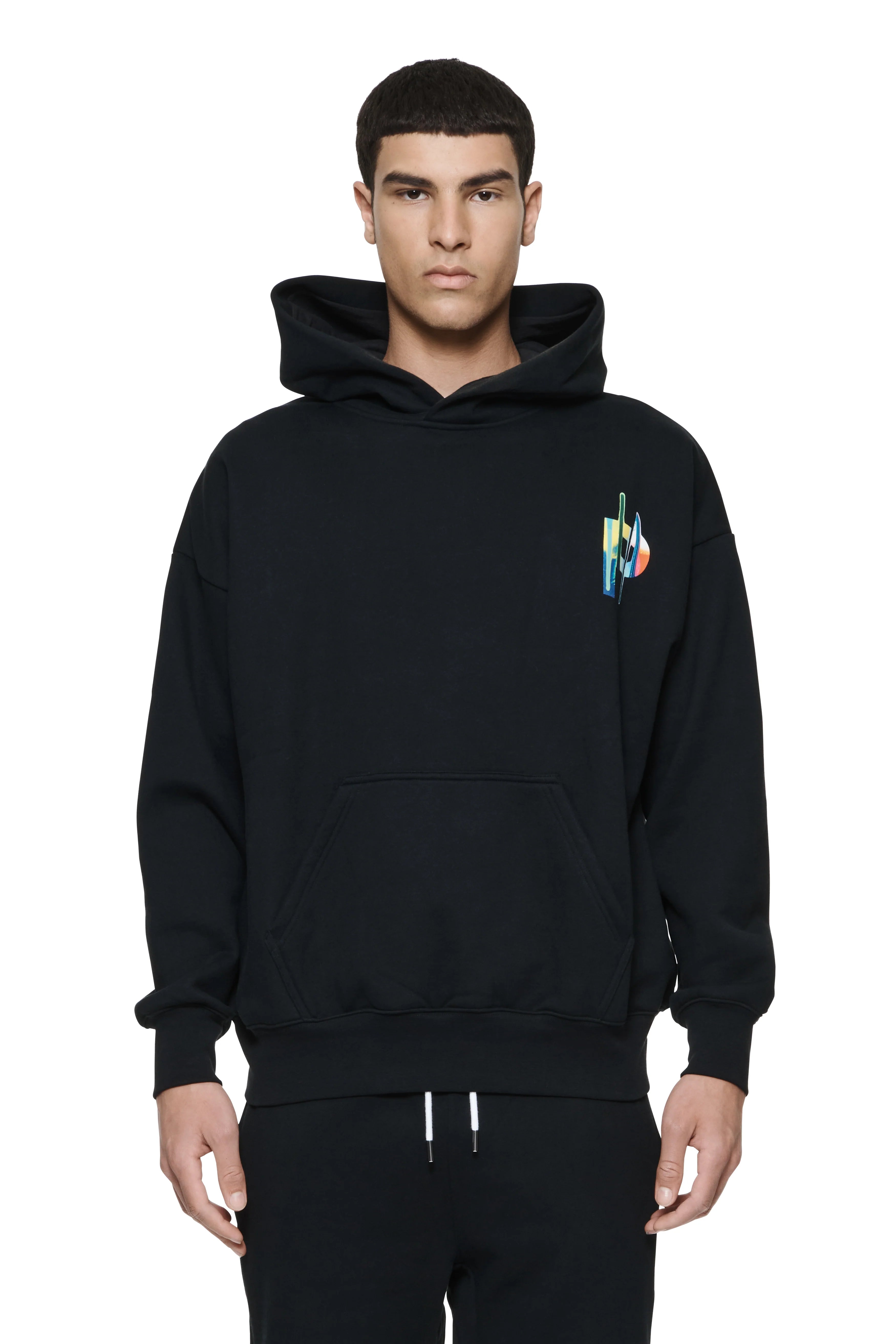 P401 Rainbow Drip Oversized Hoodie (Black) - P401-QRBD823