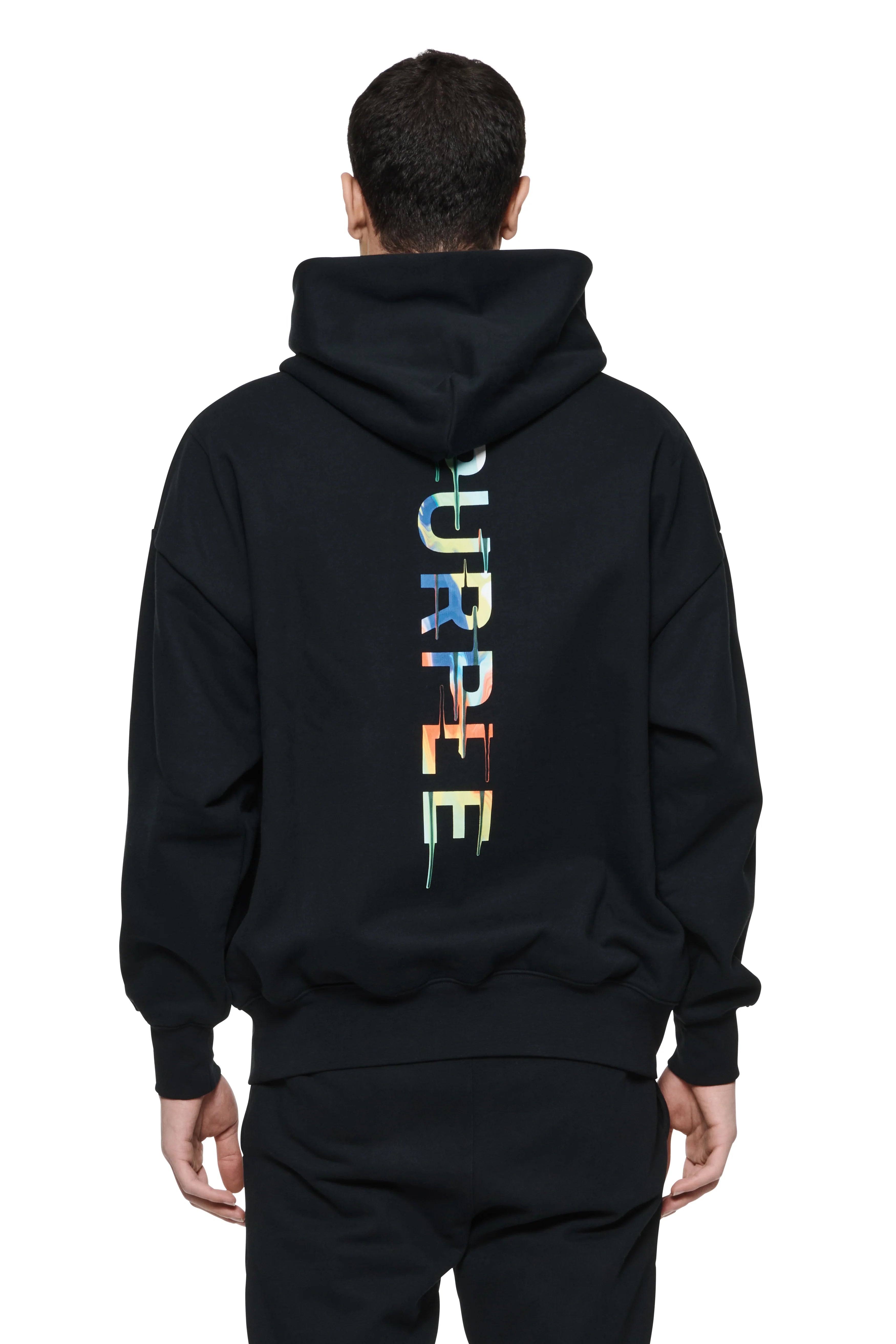 P401 Rainbow Drip Oversized Hoodie (Black) - P401-QRBD823